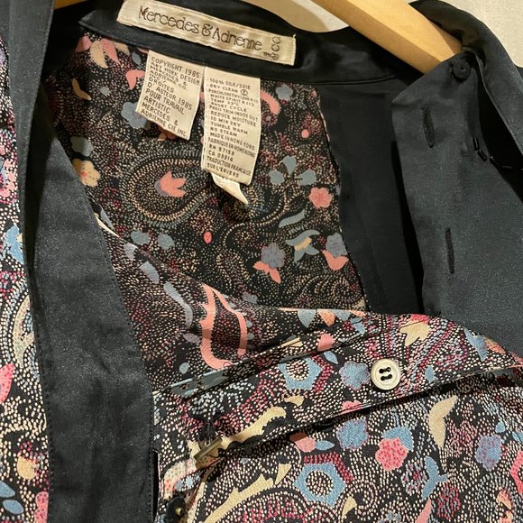 Evening 80s 💯silk blouse from Mercedes & Adrienne paisley beaded tie collar - Picture 11 of 14